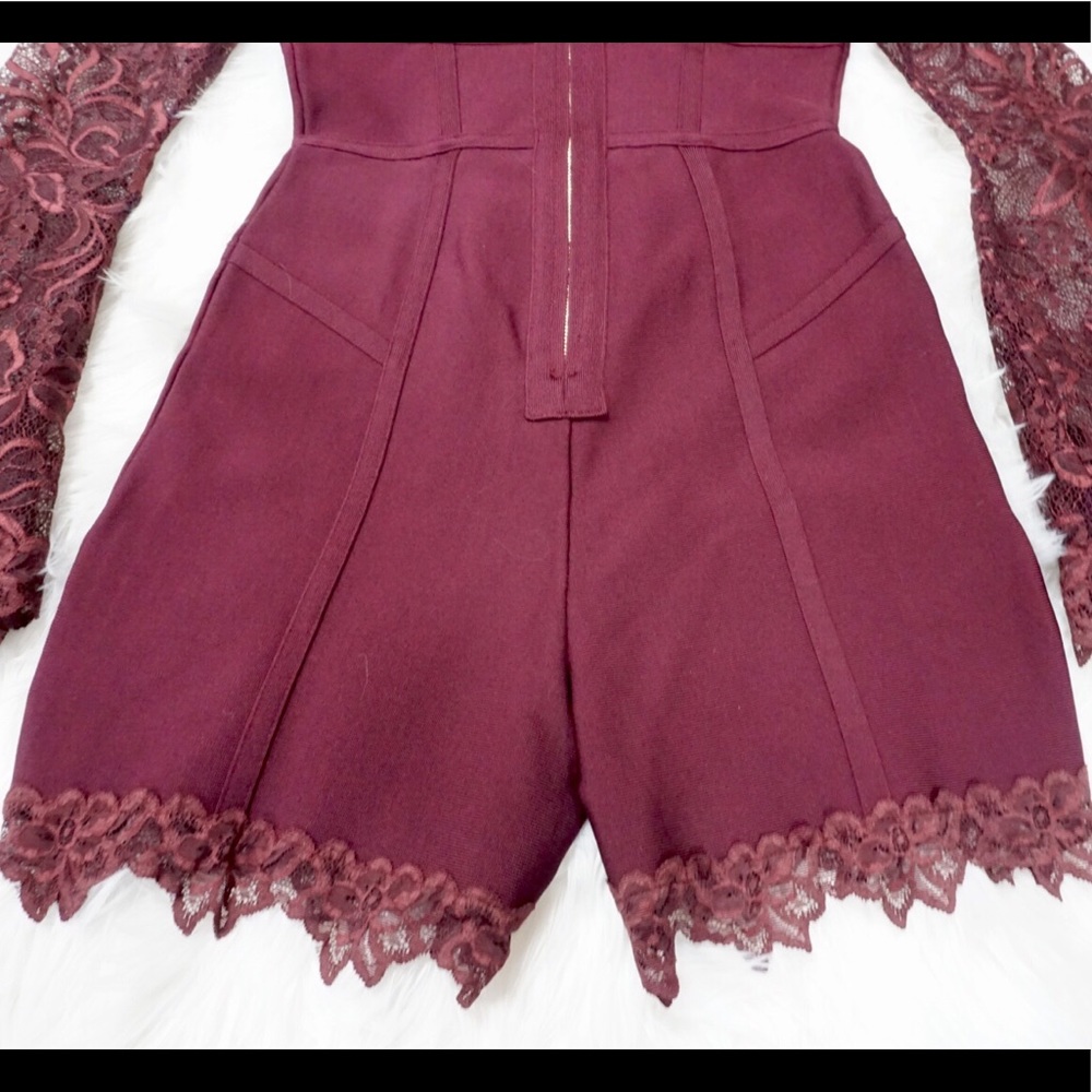 Bebe Maroon Romper Jumpsuit Lace Bandage - Picture 5 of 7
